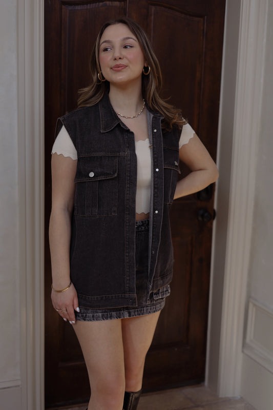 Gianna Black Denim Vest